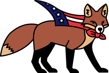 isolate illustration of Fox in an American flag cape