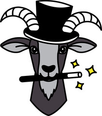 Obraz premium isolate illustration of Goat wearing a magician hat and a wand