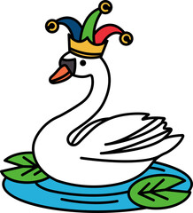 isolate illustration of Swan wearing a clown hat