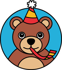 isolate illustration of Bear wearing a party hat