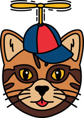 isolate illustration of Cat wearing a propeller cap