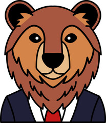 isolate illustration of Grizzly bear wearing a suit
