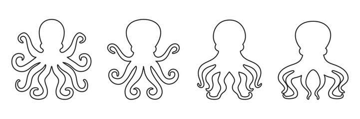 octopus icon black silhouette, outline vector illustration