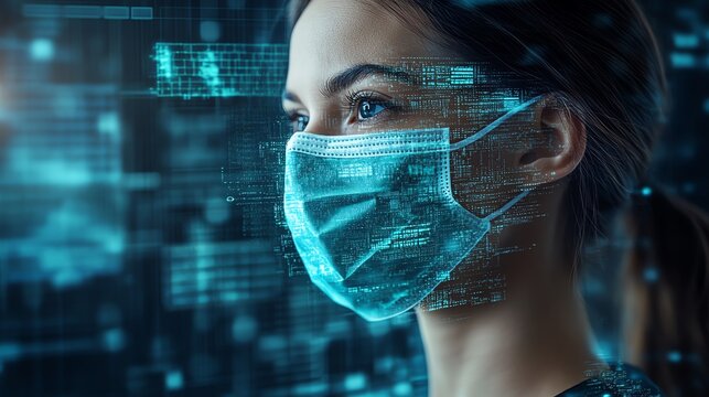 Woman in Mask: Digital Overlay, Futuristic Style