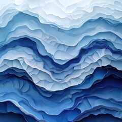 Abstract Blue Layered Papercut Wave Landscape