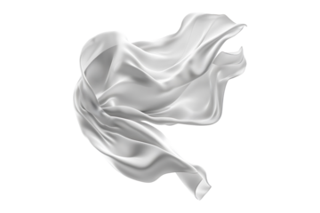 white silk satin cloth fabric floating flying isolated on white or transparent background.