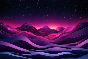 Surreal Pink and Purple Papercut Mountain Landscape Under a Starry Night Sky