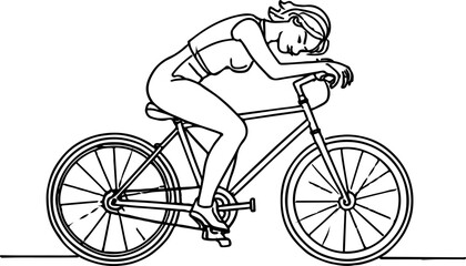Obraz premium abstract illustration of woman riding a fatigue bike line art