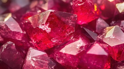 Exploration of ruby gemstone macro texture revealing deep red crystal structure and glossy highlights for luxurious fashion and jewelry branding opportunities