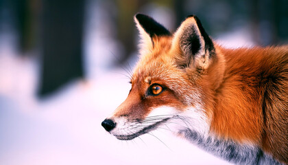Obraz premium red fox in the wild, a beautiful red fox in a snowy winter setting, Enchanting scene of a fox in a snowy landscape, showcasing its beauty and resilience, , capturing the essence of winter wildlife
