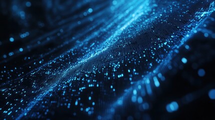 Blue glowing particle strings abstract background