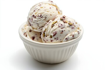 Pistachio ice cream in a bowl isolated on a white background