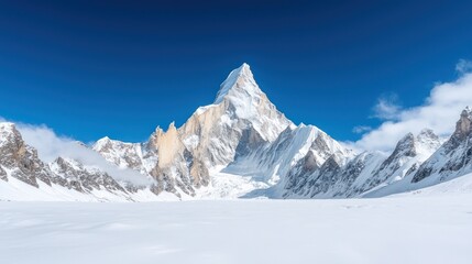 Obraz premium Snowy mountain peak under a clear blue sky