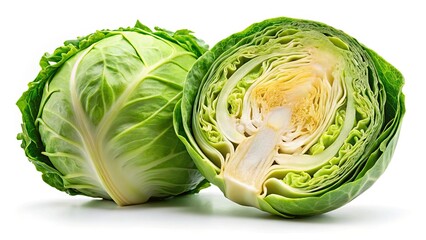 Fototapeta premium Half Cabbage, Fresh Green Cabbage, Cut Cabbage, Minimalist Food Photography, Vegetable Photo, Green Cabbage Background, Cabbage Cut in Half, Food Photography Minimalist