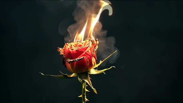 The red rose withered, burning	