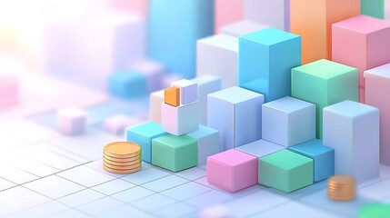 Colorful 3D bar graph with finance growth.