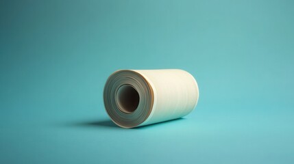 Isolated Blank White Paper Roll for Cash Register or Receipt Printer on Cyan Blue Background