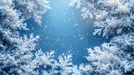 Winter Wonderland Snow-Covered Branches Frame a Magical Blue Sky