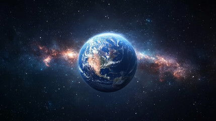 Fototapeta premium Earth in space with galaxy backdrop, showcasing beauty
