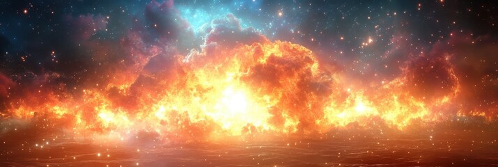 Celestial Inferno Fiery Nebula in Cosmic Landscape