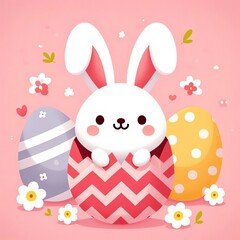 Fototapeta premium ilustración de conejo de pascua y huevos