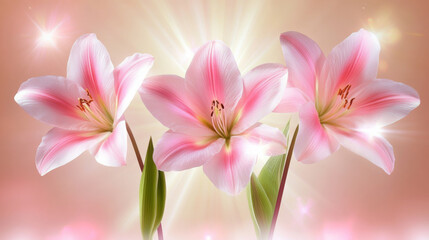 Fototapeta premium Beautiful pink lilies with soft light background