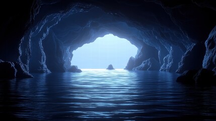 Serene Sea Cave Entrance A Breathtaking View of the Ocean from Within a Mysterious Cave