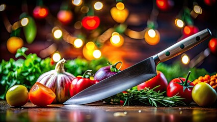 Fototapeta premium Sharp Compact Knife Blade Silhouette Food Photography - Culinary Still Life Images