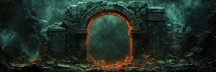Glowing Portal in Ancient Ruins Mystical Fantasy Gateway