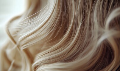 Naklejka premium Close up of blonde hair styled in soft waves showing texture and light highlights in studio setting