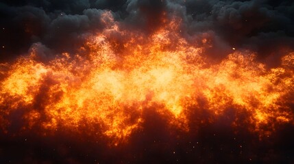 A vivid display of intense flames and dark smoke creating a dramatic and fiery composition scene