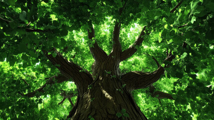 Fototapeta premium majestic tree with lush green leaves reaching skyward