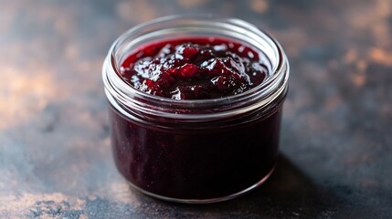 Turkish Black Rose Jam a delicate glass jar moody low key lighting accentuating the deep crimson color subtle light reflections enhancing texture