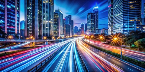 Fototapeta premium Long Exposure Light Trails Cityscape Night Photography Urban Lights Abstract Blurred Motion