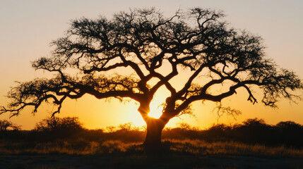 Obraz premium majestic tree silhouetted against vibrant sunset