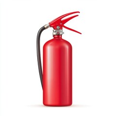 red fire extinguisher with visible nozzle and handle, isolated on a plain white background