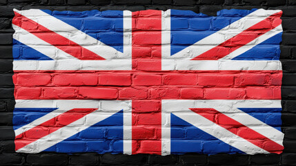 Fototapeta premium British flag design on textured brick wall, showcasing vibrant colors and urban art style