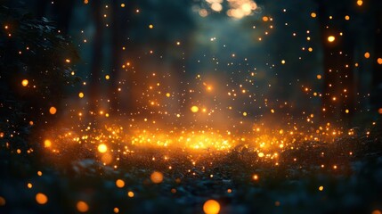 Fototapeta premium Enchanting forest floor lit by glowing sparks
