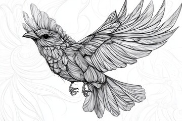 Naklejka premium Highly Detailed Stylized Flying Bird Line Art Illustration Sketch for Design