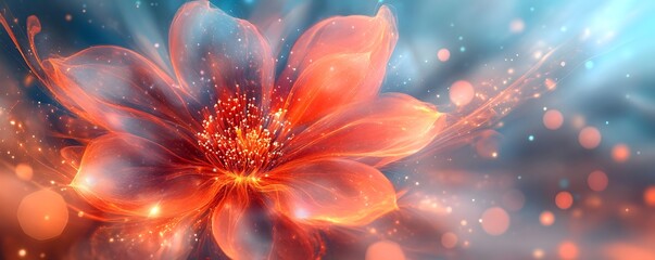 Fototapeta premium A digitally created image of a flower with glowing petals and a bokeh effect background in soft colors