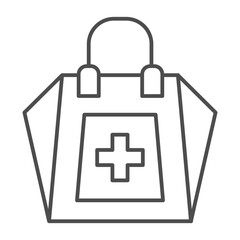 Paper bag with medical cross thin line icon, pharmacy concept. Vector graphics. Pharmacy shopping bag, medicine sign on white background, outline style icon for mobile or web design.