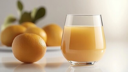 Fresh orange juice in a glass, with oranges