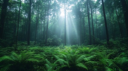 Obraz premium Sunlight Filtering Through Forest Trees