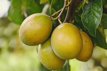 Cluster of ripe yellow fruits on branch