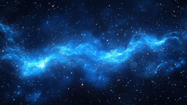 Stunning blue cosmic nebula with sparkling stars in deep space