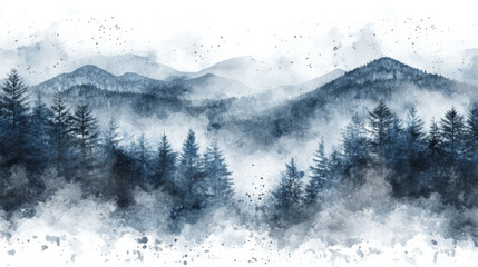 Obraz premium serene watercolor landscape featuring mountains and trees