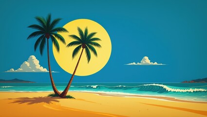 Obraz premium Vintage Tropical Beach Travel Poster