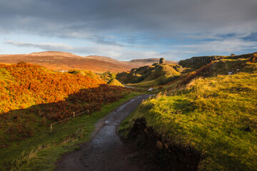 The Isle of Skye’s autumn landscapes blend golden moors, misty peaks, and rugged coastlines. A land of dramatic beauty, where nature’s wild spirit thrives.