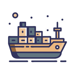 Obraz premium Cargo ship with containers cartoon icon