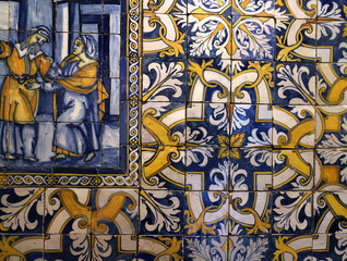 Ceramic azulejos on a wall in Lisbon, Portugal